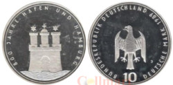Германия (ФРГ). 10 марок 1989 год. 800 лет Гамбургскому порту. (Proof)