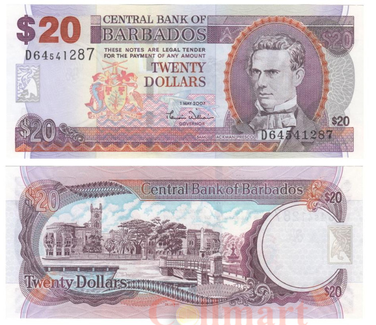  Бона. Барбадос 20 долларов 2007 год. Самуэль Джексон Прескод. (Пресс) 