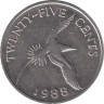  Бермудские острова. 25 центов 1988 год. Белохвостый фаэтон. 