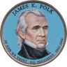  США. 1 доллар 2009 год. 11-й президент Джеймс Нокс Полк (1845-1849). цветное покрытие. 