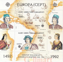 Почтовый блок. Северный Кипр. Европа (C.E.P.T.) 1992 - Открытие Америки.