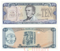 Бона. Либерия 10 долларов 2003 год. Первый президент Либерии Джозеф Дженкинс Робертс. (AU)