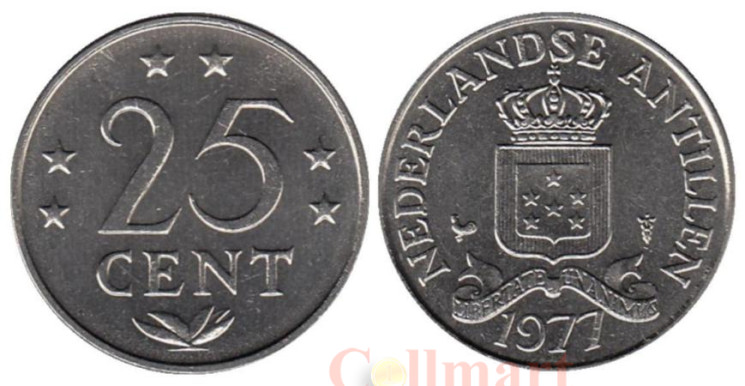 Нидерландские Антильские острова. 25 центов 1977 год. Герб. 