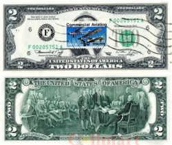 Бона. США 2 доллара 1976 год. Спецгашение, марка - Авиация. (Пресс) (1)