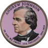 США. 1 доллар 2011 год. 17-й президент Эндрю Джонсон (1865-1869). цветное покрытие. 