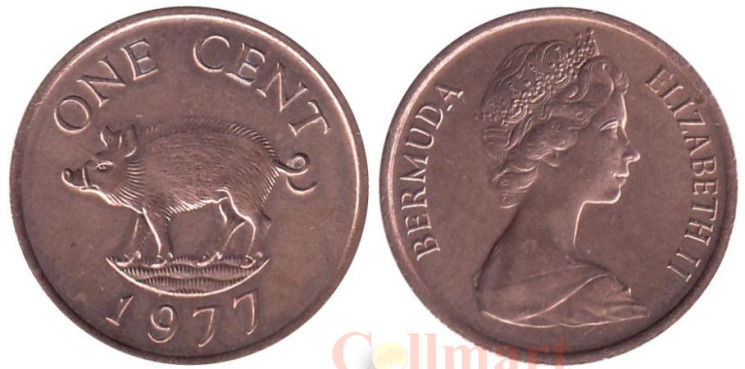  Бермудские острова. 1 цент 1977 год. Кабан. 