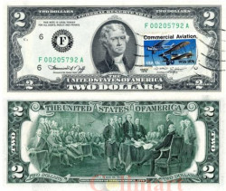 Бона. США 2 доллара 1976 год. Спецгашение, марка - Авиация. (Пресс) (2)
