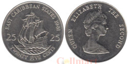Восточные Карибы. 25 центов 1981 год. Галеон "Золотая лань".