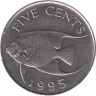  Бермудские острова. 5 центов 1995 год. Бермудская голубая рыба-ангел. 