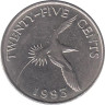  Бермудские острова. 25 центов 1993 год. Белохвостый фаэтон. 
