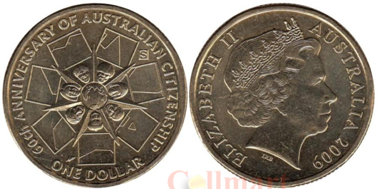  Австралия. 1 доллар 2009 год. 60 лет Австралийскому гражданству.  (S - Сидней)  