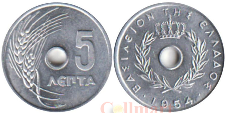  Греция. 5 лепт 1954 год. 