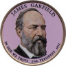  США. 1 доллар 2011 год. 20-й президент Джеймс Гарфилд (1881). цветное покрытие. 