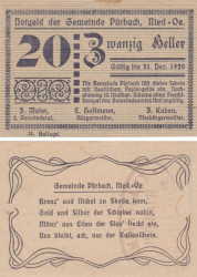Бона. Австрия. Пюрбах 20 геллеров 1920 год (3-я редакция). Нотгельд. (VF)