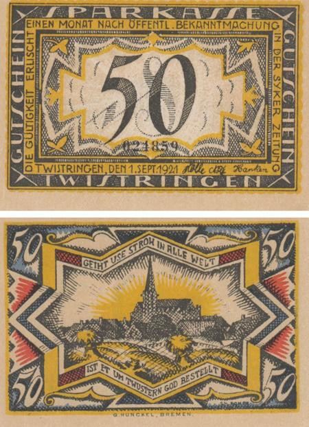  Бона. Германия. Твистринген 50 пфеннигов 1921 год. Нотгельд. (XF) 