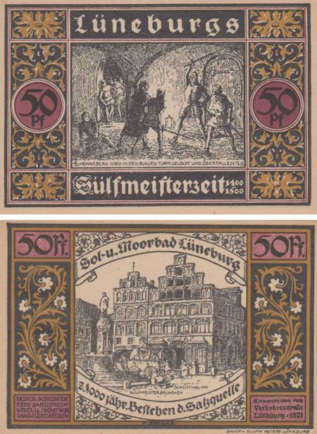  Бона. Германия. Люнебург 50 пфеннигов 1921 год (вариант 2). Нотгельд. (XF) 
