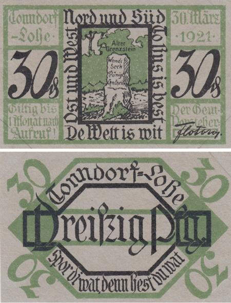  Бона. Германия. Тондорф-Лохе 30 пфеннигов 1921 год. Нотгельд. (XF) 