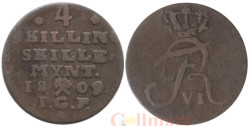 Норвегия. 4 скиллинга 1809 год. Король Фредерик VI.