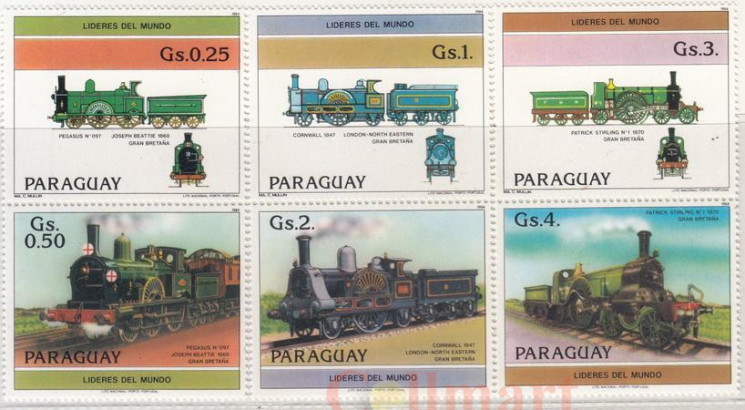  Набор марок. Парагвай. Английские локомотивы. 6 марок. 