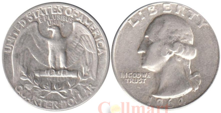  США. 25 центов 1964 год. Без отметки монетного двора. 