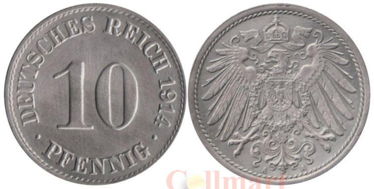  Германская империя. 10 пфеннигов 1914 год. (A) 