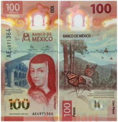 Бона. Мексика 100 песо 2020 год. Хуана Инес де ла Крус. (Пресс)
