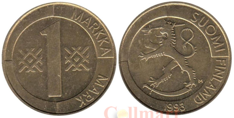  Финляндия. 1 марка 1993 год. Герб. (алюминиевая бронза) 