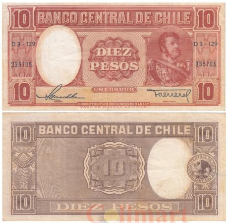  Бона. Чили 10 Песо (1 Кондор) 1958 год. Мануэль Булнес. (VF-XF) 