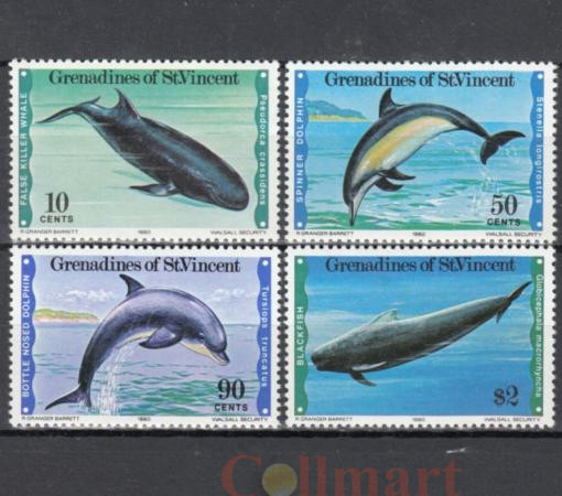  Набор марок. Гренадины Сент-Винсента 1980 год. Дельфины и киты. (4 марки) 