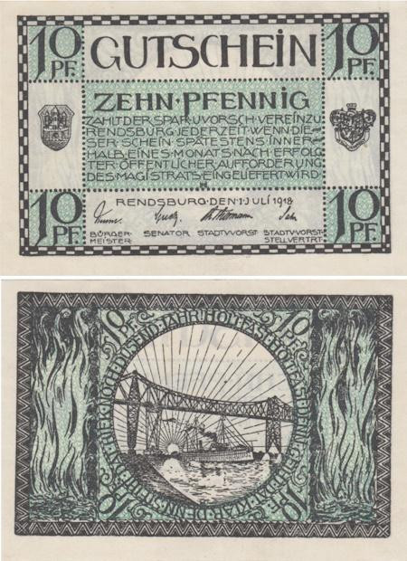  Бона. Германия. Рендсбург 10 пфеннигов 1918 год. Нотгельд. (XF) 