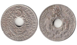 Французский Индокитай. 5 сантимов 1925 год.