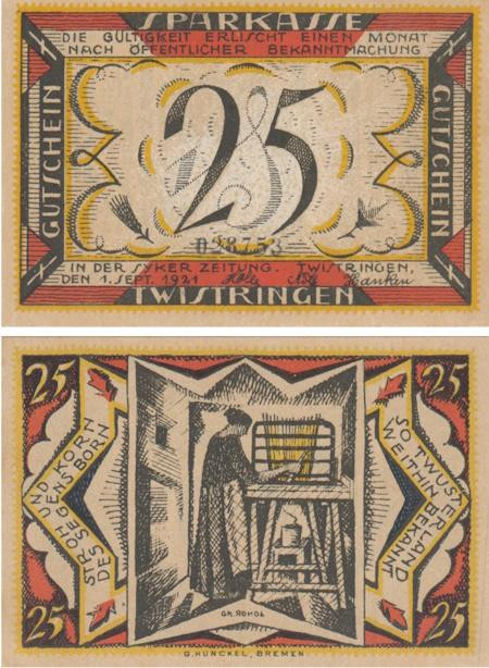  Бона. Германия. Твистринген 25 пфеннигов 1921 год. Нотгельд. (XF) 