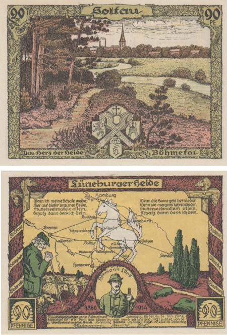  Бона. Германия. Зольтау 90 пфеннигов 1921 год. Зольтау. Нотгельд. (XF) 