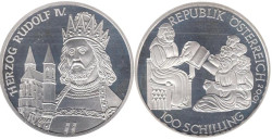 Австрия. 100 шиллингов 2001 год. Герцог Рудольф IV.