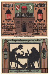 Бона. Германия. Глаухау 75 пфеннигов 1921 год. Пивная военная серия (Май, Вар. 2). Нотгельд. (XF)