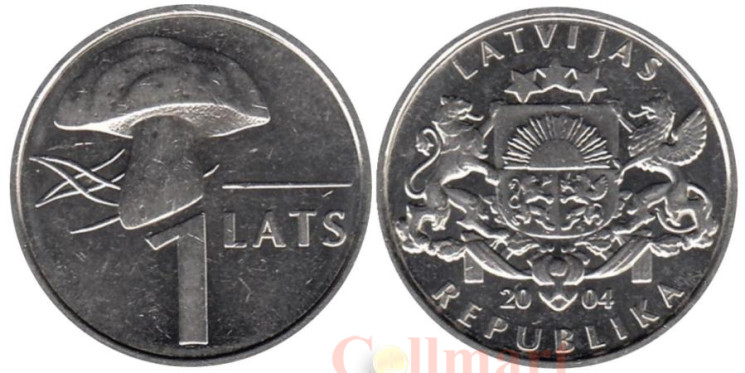  Латвия. 1 лат 2004 год. Гриб. 