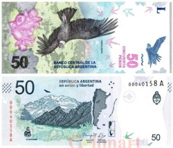 Бона. Аргентина 50 песо 2018 год. Андский кондор. (Пресс)