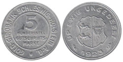 Германия. Шлезвиг-Гольштейн. 5/100 марок 1923 год. Нотгельд.