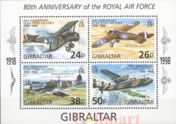 Почтовый блок. Гибралтар 1998 год. 80-летие Королевских военно-воздушных сил. 