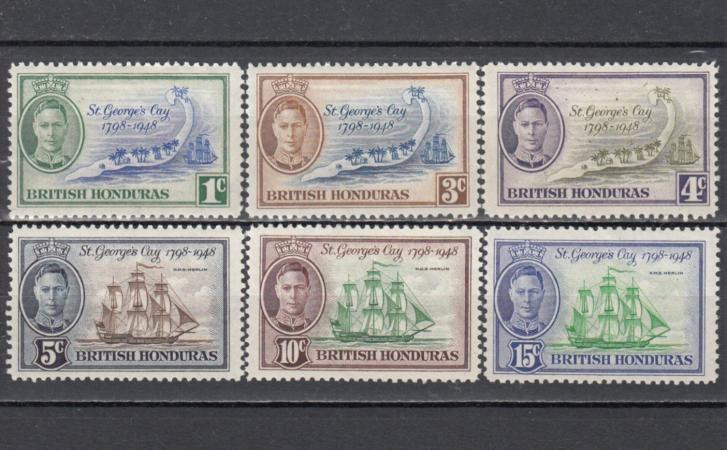  Набор марок. Британский Гондурас 1949 год. 125-я годовщина битвы при Сент-Джорджс-Кей. (6 марок) 