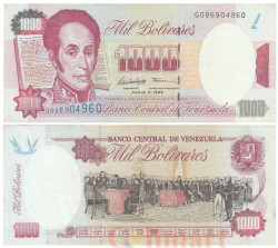 Бона. Венесуэла 1000 боливаров 1995 год. Симон Боливар. (VF)