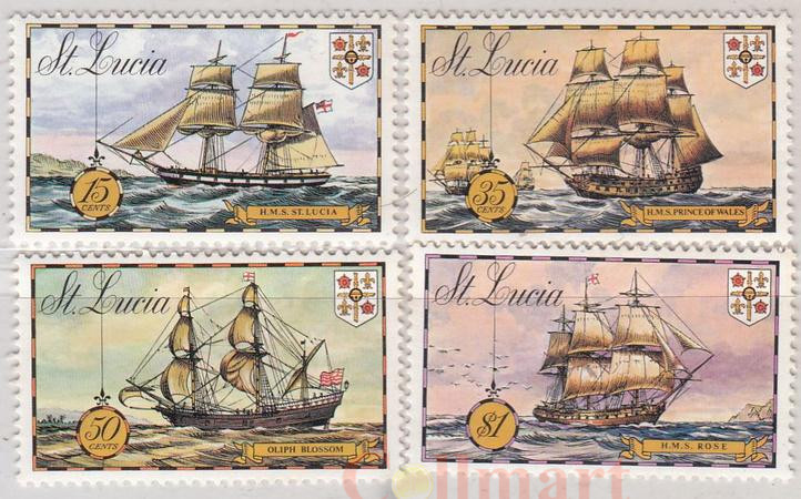  Набор марок. Сент-Люсия. Исторические корабли. 4 марки. 