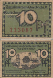 Бона. Германия. Ауэрбах 10 пфеннигов 1920 год. Нотгельд. (VF)