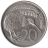  Новая Зеландия. 20 центов 1968 год. Птица киви. 