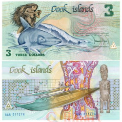 Бона. Острова Кука 3 доллара 1987 год. Обнаженная Ина, плывущая на акуле. (XF)