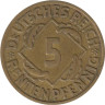  Германия (Веймарская республика). 5 рентенпфеннигов 1924 год. Колосья. (J) 