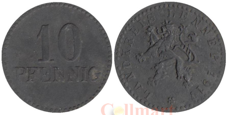  Германия. Леннеп. 10 пфеннигов 1917 год. Лев. Нотгельд. 