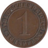  Веймарская республика. 1 рейхспфенниг 1925 год. (J) 