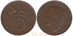 Нидерланды. 5 центов 1948 год. Королева Вильгельмина.