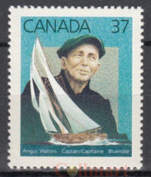 Марка. Канада 1988 год. Ангус Уолтерс, капитан "Bluenose".